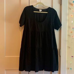 a new day Black Cotton Dress with short sleeves, Tiered Style, Size M